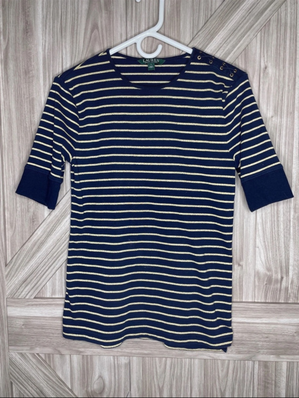 Lauren Ralph Lauren Navy & Cream Striped Short Sleeve Shirt